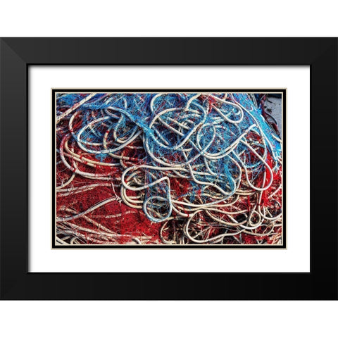 Italy-Apulia-Province of Lecce-Gallipoli Texture detail of fishing nets in red-white-and blue Black Modern Wood Framed Art Print with Double Matting by Wilson, Emily