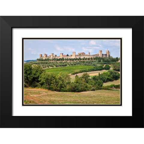 Italy-Tuscany-Monteriggioni Ancient walled hill town Black Modern Wood Framed Art Print with Double Matting by Eggers, Julie