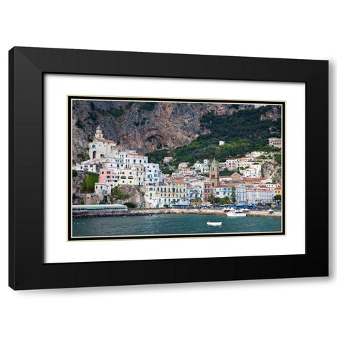 Italy-Amalfi The coastal town of Amalfi as seen from a boat in the harbor Black Modern Wood Framed Art Print with Double Matting by Eggers, Julie