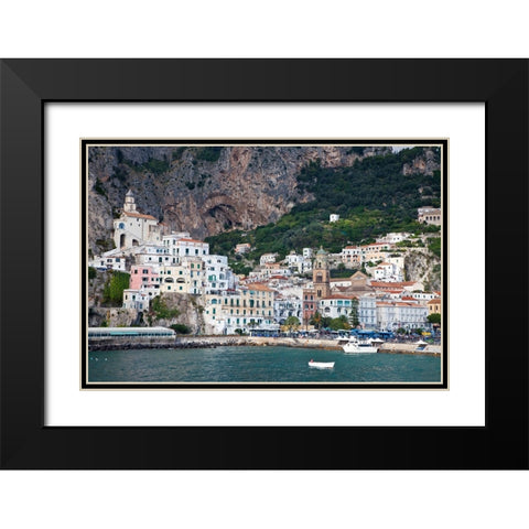 Italy-Amalfi The coastal town of Amalfi as seen from a boat in the harbor Black Modern Wood Framed Art Print with Double Matting by Eggers, Julie