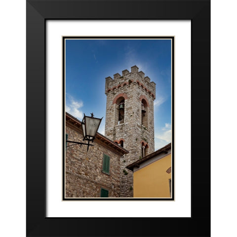 Italy-Radda in Chianti Bell tower of Saint Niccolo church in Radda in Chianti Black Modern Wood Framed Art Print with Double Matting by Eggers, Julie