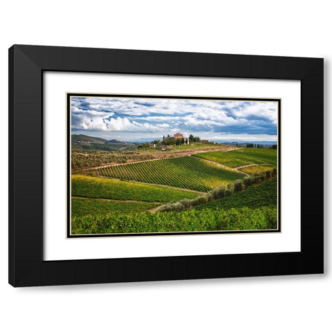 Italy-Tuscany A view of the vineyards and villa in Chianti region of Tuscany-Italy Black Modern Wood Framed Art Print with Double Matting by Eggers, Julie