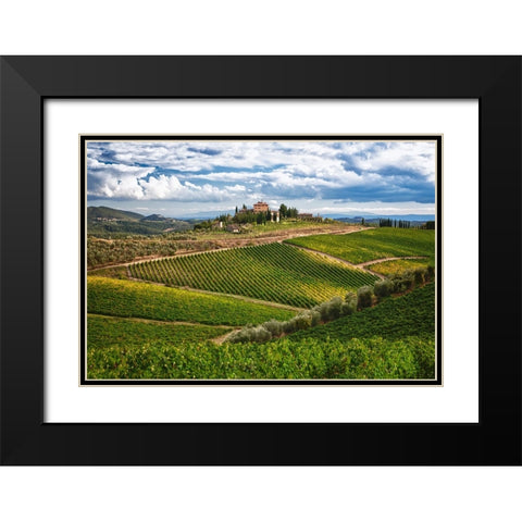 Italy-Tuscany A view of the vineyards and villa in Chianti region of Tuscany-Italy Black Modern Wood Framed Art Print with Double Matting by Eggers, Julie