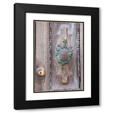 Italy-Venice-Burano Island Closeup of brass detail on an old wooden door on Burano Island Black Modern Wood Framed Art Print with Double Matting by Eggers, Julie