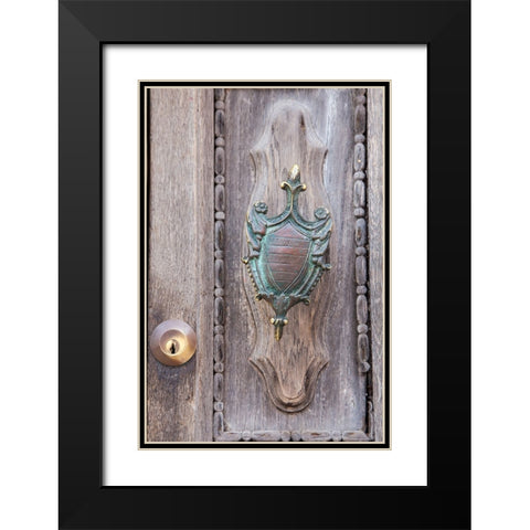 Italy-Venice-Burano Island Closeup of brass detail on an old wooden door on Burano Island Black Modern Wood Framed Art Print with Double Matting by Eggers, Julie