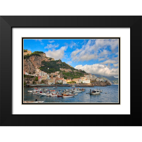 Italy-Amalfi Boats in the harbor and coastal town of Amalfi Black Modern Wood Framed Art Print with Double Matting by Eggers, Julie