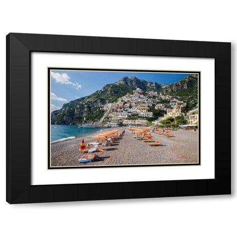 Italy-Positano Beautiful Beach of the Town of Positano with sunbathers Black Modern Wood Framed Art Print with Double Matting by Eggers, Julie
