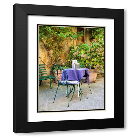 Italy-Tuscany-Pienza Restaurant outside dining along the streets Black Modern Wood Framed Art Print with Double Matting by Eggers, Julie