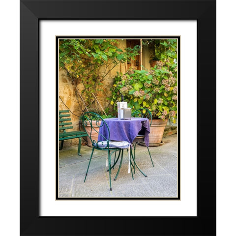 Italy-Tuscany-Pienza Restaurant outside dining along the streets Black Modern Wood Framed Art Print with Double Matting by Eggers, Julie