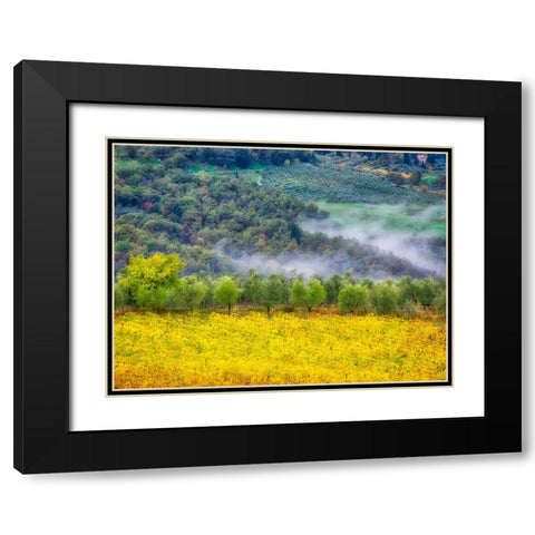 Italy-Tuscany Autumn morning with fog in the Tuscan valley Black Modern Wood Framed Art Print with Double Matting by Eggers, Julie