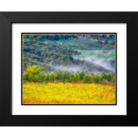Italy-Tuscany Autumn morning with fog in the Tuscan valley Black Modern Wood Framed Art Print with Double Matting by Eggers, Julie