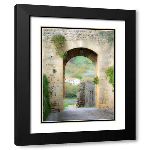 Italy-Chianti-Monteriggioni Looking out an arched entrance into the walled town Black Modern Wood Framed Art Print with Double Matting by Eggers, Julie