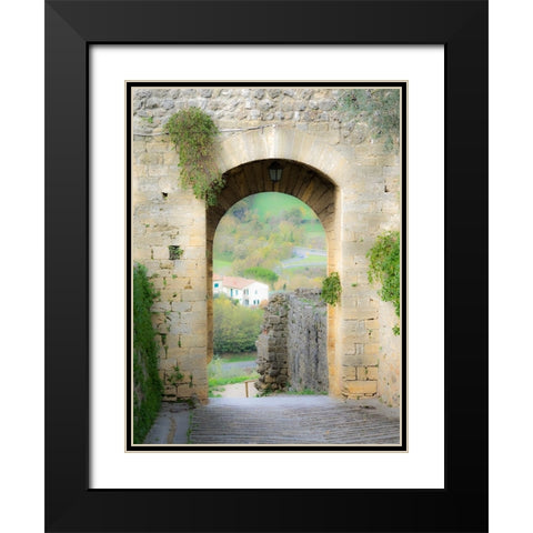 Italy-Chianti-Monteriggioni Looking out an arched entrance into the walled town Black Modern Wood Framed Art Print with Double Matting by Eggers, Julie