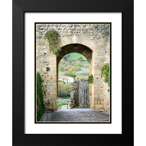 Italy-Chianti-Monteriggioni Looking out an arched entrance into the walled town Black Modern Wood Framed Art Print with Double Matting by Eggers, Julie