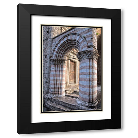 Italy- Umbria- Perugia. Striped archway near the Cathedral of San Lorenzo in Piazza IV Novembre. Black Modern Wood Framed Art Print with Double Matting by Eggers, Julie