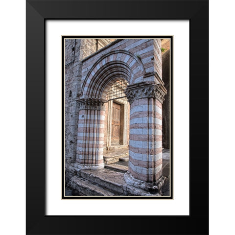 Italy- Umbria- Perugia. Striped archway near the Cathedral of San Lorenzo in Piazza IV Novembre. Black Modern Wood Framed Art Print with Double Matting by Eggers, Julie