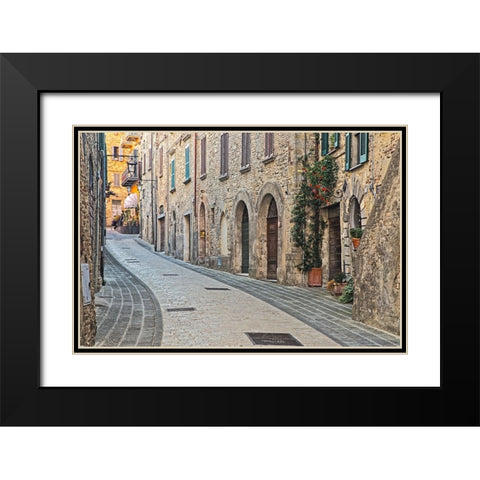 Italy- Umbria. Street leading up to the main square in the historic town of Montone. Black Modern Wood Framed Art Print with Double Matting by Eggers, Julie