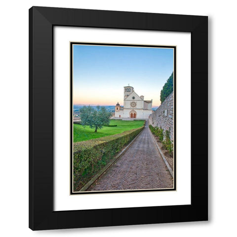 Italy- Umbria- Assisi. Walkway leading to the Basilica of San Francesco. Black Modern Wood Framed Art Print with Double Matting by Eggers, Julie