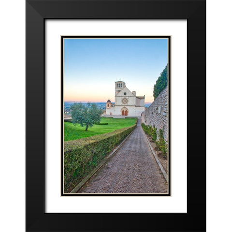 Italy- Umbria- Assisi. Walkway leading to the Basilica of San Francesco. Black Modern Wood Framed Art Print with Double Matting by Eggers, Julie