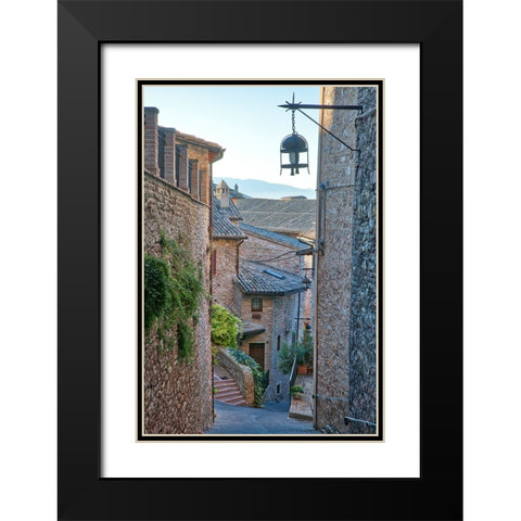 Italy- Umbria. Homes along the streets of Assisi. Black Modern Wood Framed Art Print with Double Matting by Eggers, Julie