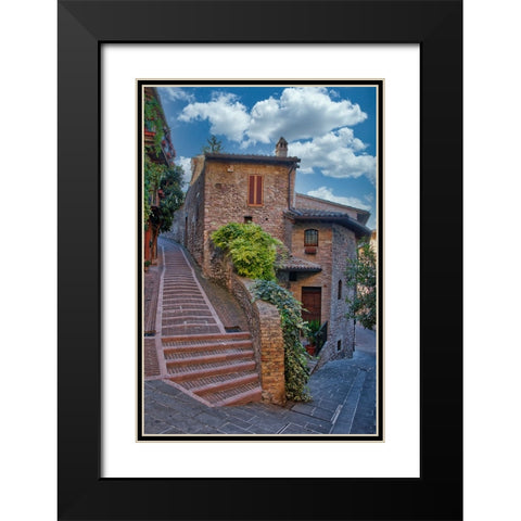 Italy- Umbria. Homes along the streets of Assisi. Black Modern Wood Framed Art Print with Double Matting by Eggers, Julie