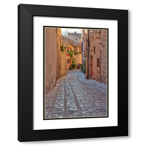 Italy- Umbria. Cobblestone street in the town of Spello. Black Modern Wood Framed Art Print with Double Matting by Eggers, Julie