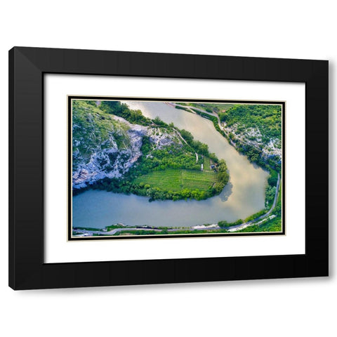 Italy-Adige river bend and vineyards Black Modern Wood Framed Art Print with Double Matting by Molinari, Michele