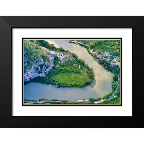 Italy-Adige river bend and vineyards Black Modern Wood Framed Art Print with Double Matting by Molinari, Michele