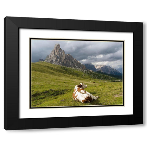 Dolomites at Passo Giau Ra Gusela and Tofane  Black Modern Wood Framed Art Print with Double Matting by Zwick, Martin