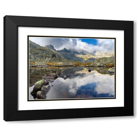 Lago Nero in the Presanella mountain range-Parco Naturale Adamello-Brenta-Trentino-Italy-Val Renden Black Modern Wood Framed Art Print with Double Matting by Zwick, Martin