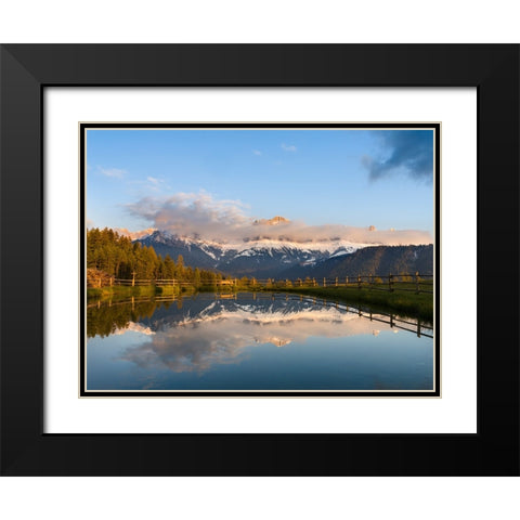 Rosengarten-Catinaccio mountain range in the dolomites of South Tyrol-Alto Adige-are reflected in a Black Modern Wood Framed Art Print with Double Matting by Zwick, Martin