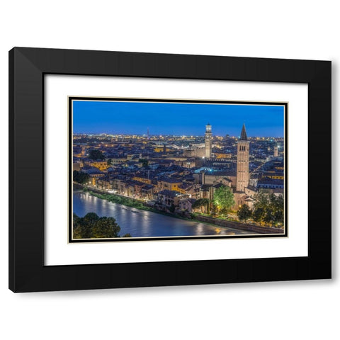 Italy-Verona Looking Down From Castello San Pietro at Twilight Black Modern Wood Framed Art Print with Double Matting by Tilley, Rob