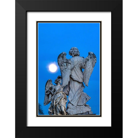 Moon Bernini Angels Castel Ponte Sant Angelo-Rome-Italy Gian Lorenzo Bernini Black Modern Wood Framed Art Print with Double Matting by Perry, William