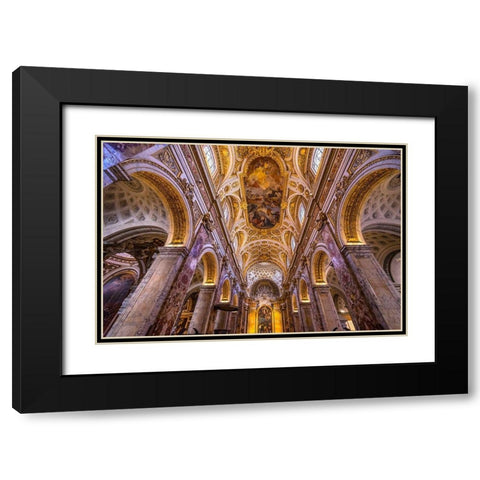 Tall Arches Nave Saint Louis of French Basilica Church-Rome-Italy  Black Modern Wood Framed Art Print with Double Matting by Perry, William