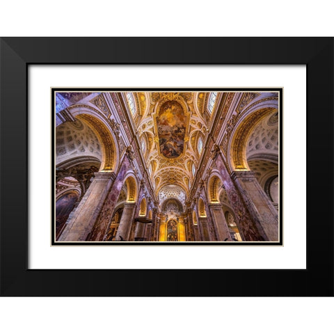 Tall Arches Nave Saint Louis of French Basilica Church-Rome-Italy  Black Modern Wood Framed Art Print with Double Matting by Perry, William