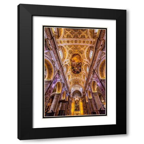 Tall Arches Nave Ceiling Frescos Saint Louis of French Basilica Church-Rome-Italy  Black Modern Wood Framed Art Print with Double Matting by Perry, William