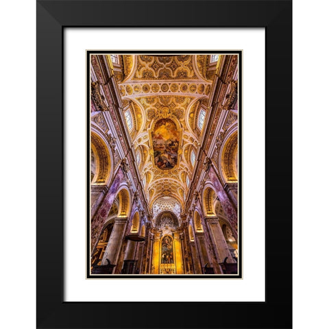 Tall Arches Nave Ceiling Frescos Saint Louis of French Basilica Church-Rome-Italy  Black Modern Wood Framed Art Print with Double Matting by Perry, William