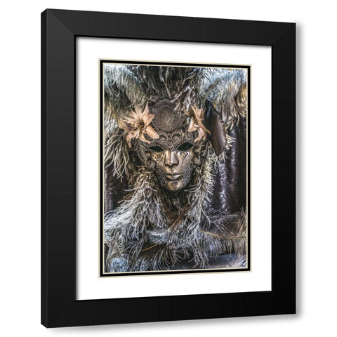 Silver Venetian mask feathers-Venice-Italy-Used since 1200s for Carnival-Also used for Mardi Gras Black Modern Wood Framed Art Print with Double Matting by Perry, William