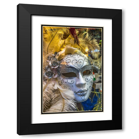 White Venetian mask feathers-Venice-Italy-Used since 1200s for Carnival-Also used for Mardi Gras Black Modern Wood Framed Art Print with Double Matting by Perry, William