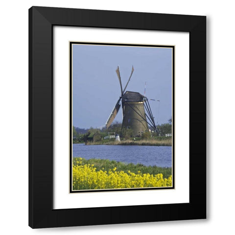 Netherlands, Kinderdijk, windmill Black Modern Wood Framed Art Print with Double Matting by Flaherty, Dennis