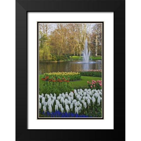 Netherlands, Lisse Garden scenic with a fountain Black Modern Wood Framed Art Print with Double Matting by Flaherty, Dennis