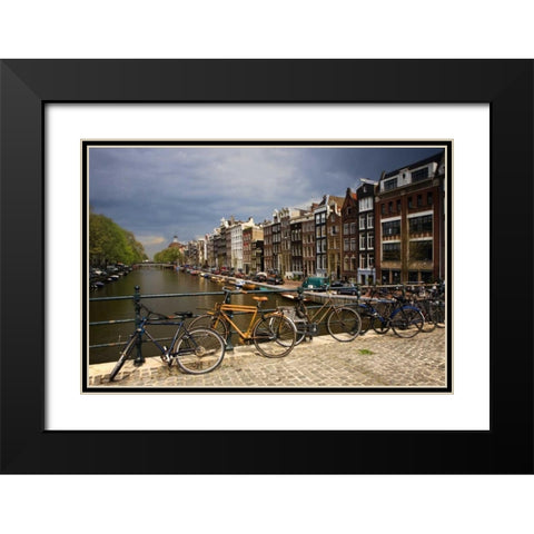 Netherlands, Amsterdam Canal from bridge Black Modern Wood Framed Art Print with Double Matting by Flaherty, Dennis