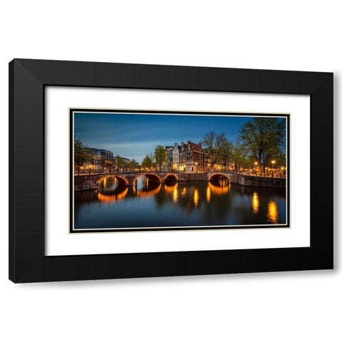Europe-The Netherlands-Amsterdam-Canal scene at sunset Black Modern Wood Framed Art Print with Double Matting by Jaynes Gallery