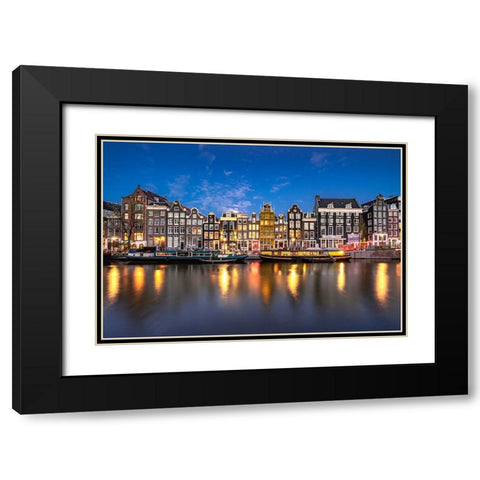 Europe-The Netherlands-Amsterdam-Canal scene at sunset Black Modern Wood Framed Art Print with Double Matting by Jaynes Gallery