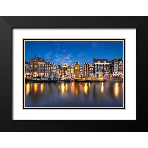 Europe-The Netherlands-Amsterdam-Canal scene at sunset Black Modern Wood Framed Art Print with Double Matting by Jaynes Gallery