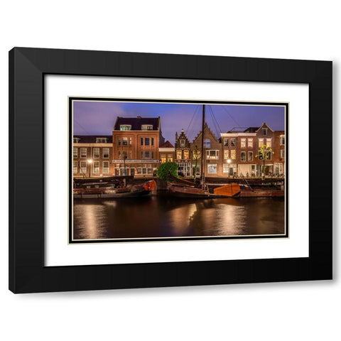 Europe-The Netherlands-Delfshaven-Sunset scene along canal Black Modern Wood Framed Art Print with Double Matting by Jaynes Gallery