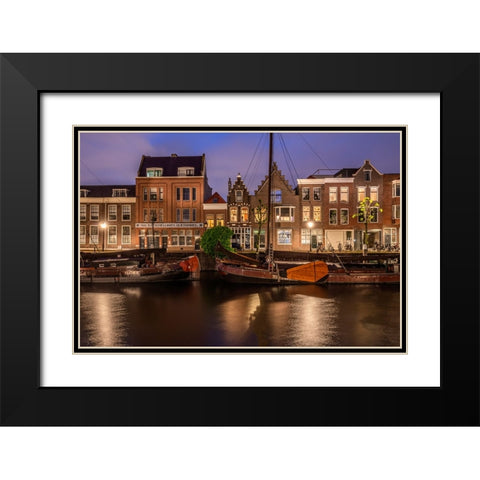 Europe-The Netherlands-Delfshaven-Sunset scene along canal Black Modern Wood Framed Art Print with Double Matting by Jaynes Gallery