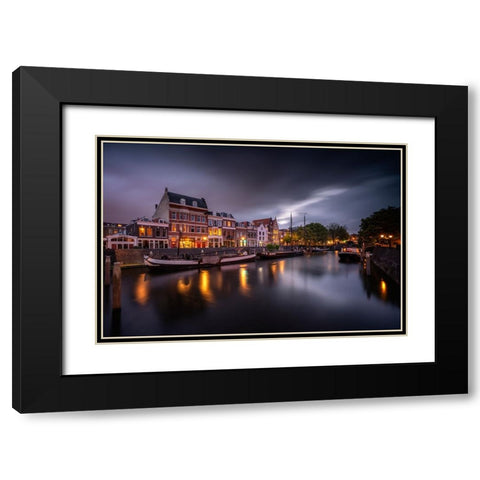 Europe-The Netherlands-Delfshaven-Sunset scene along canal Black Modern Wood Framed Art Print with Double Matting by Jaynes Gallery