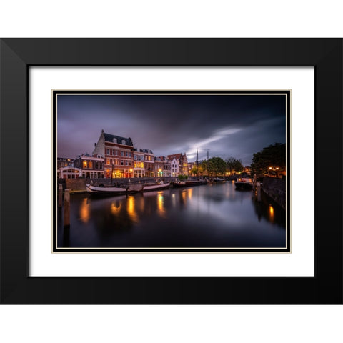 Europe-The Netherlands-Delfshaven-Sunset scene along canal Black Modern Wood Framed Art Print with Double Matting by Jaynes Gallery