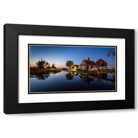 Europe-The Netherlands-Zaandam-Zaanse Schans at sunset Black Modern Wood Framed Art Print with Double Matting by Jaynes Gallery